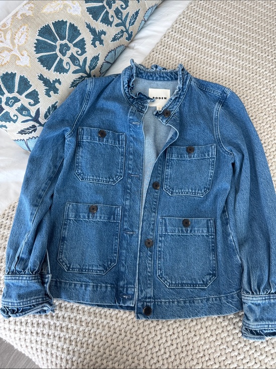 Boden Jackets & Blazers - NWOT Boden Ruffled Collar Denim Jacket in Medium Blue